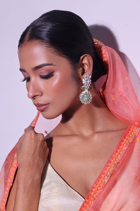 Buy_Zaza By Somya_Blue Crystals, Gemstones Moonlight Jewels Earrings _Online_at_Aza_Fashions