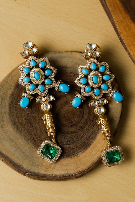 Zaza By Somya_Blue Imitation Gemstones Rajwada Regal Necklace Set _at_Aza_Fashions