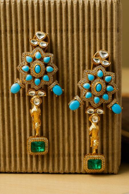 Buy_Zaza By Somya_Blue Imitation Gemstones Rajwada Regal Necklace Set 