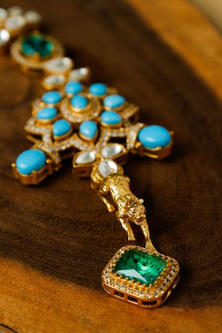 Shop_Zaza By Somya_Blue Imitation Gemstones Rajwada Regal Necklace Set 