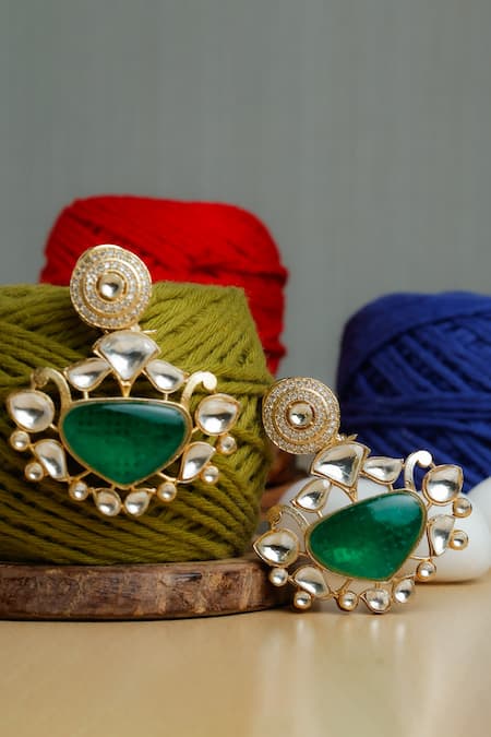 Zaza By Somya Green Gemstones Royal Earrings 