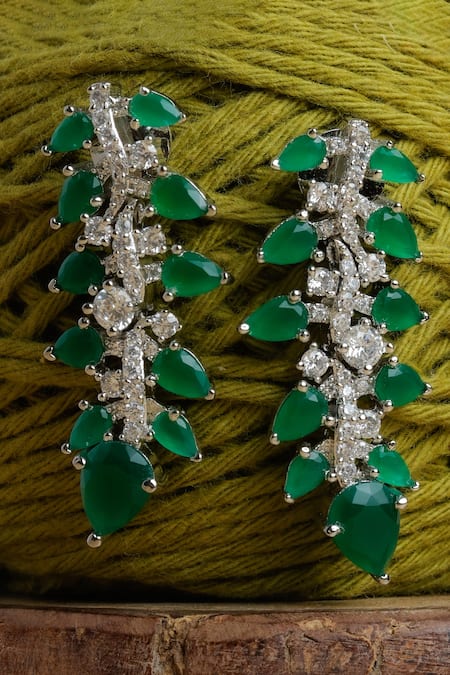 Zaza By Somya Green Rhinestones Roohani Earrings 