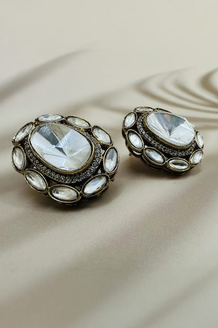 Zaza By Somya_White Stones Noor Earrings _Online_at_Aza_Fashions