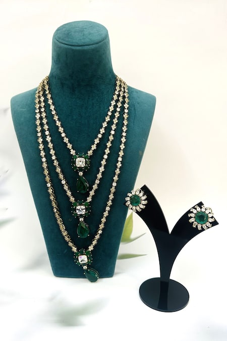 Zaza By Somya Green Stones Heer Mahal Necklace Set 