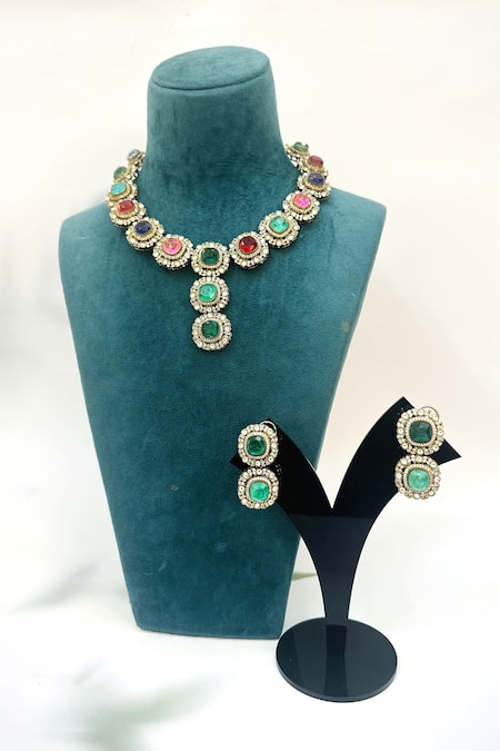 Zaza By Somya Mauve Stones Moti Mahal Necklace Set 
