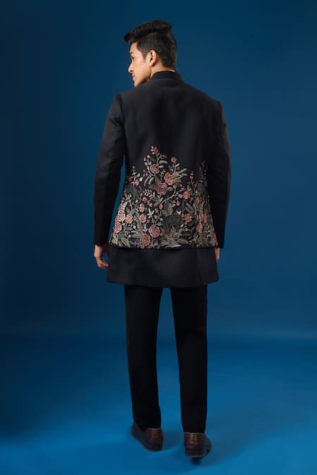 Rng Safawala Coal Fauna Kurta-Bundi Set 