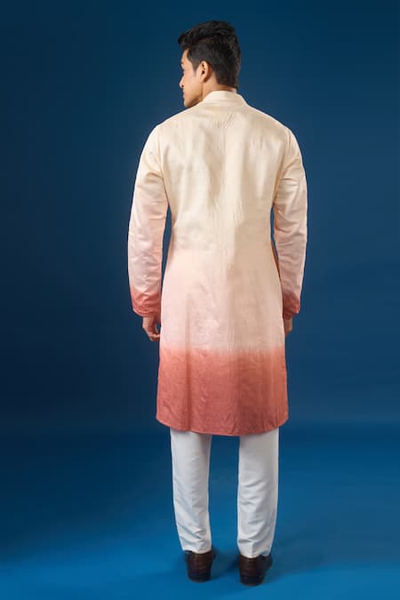 Rng Safawala_Peach Cotton Embroidery Pink Ombre Kurta Set _Online_at_Aza_Fashions