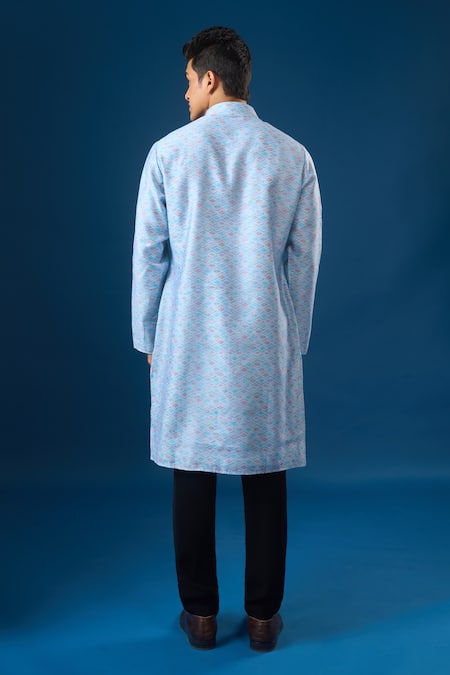 Rng Safawala Sky Blue Mirror Embroidered Kurta Set 