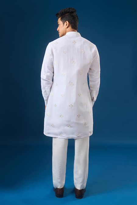 Rng Safawala_White Georgette Embroidery, Sequins Kurta _Online_at_Aza_Fashions