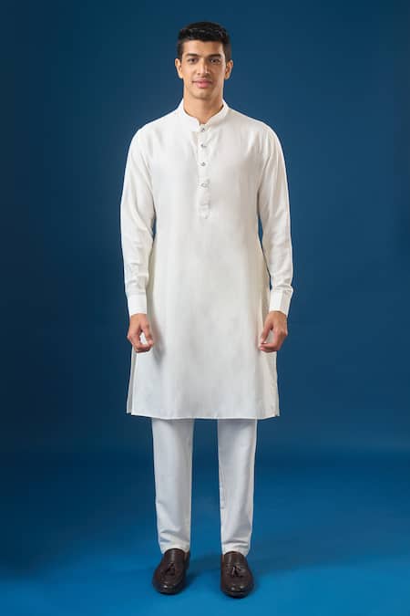 Buy_Rng Safawala_White Cotton, Silk, Dupion, Shantoon Embroidery Off Kurta-bundi Set _Online_at_Aza_Fashions