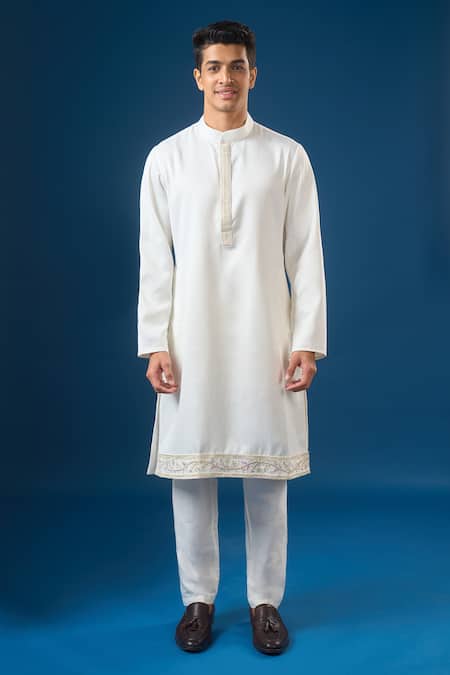Shop_Rng Safawala_White Silk, Dupion, Shantoon Embroidery, Sequins Off Sherwani Set _Online_at_Aza_Fashions