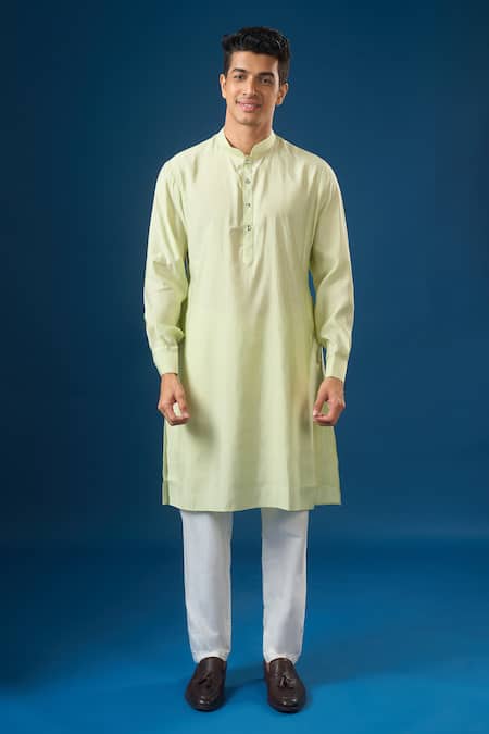 Buy_Rng Safawala_Green Cotton, Silk, Dupion Embroidery, Cut Work Pista Kurta-bundi Set _Online_at_Aza_Fashions
