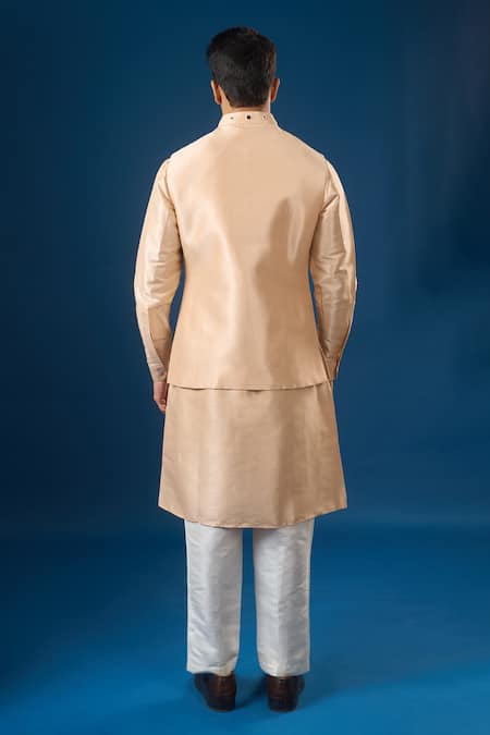 Rng Safawala Peach Mirror Embroidered Kurta-Bundi Set 