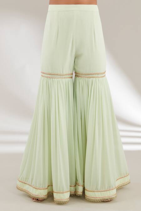 Buy_Ajiesh Oberoi_Green Georgette Embroidery Scoop Neck Khwaab Kurta Sharara Set _Online_at_Aza_Fashions