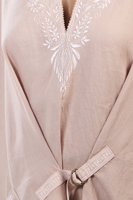 Shop_Tarun Tahiliani_Pink Embroidery Round Neck Asymmetric Tunic _Online_at_Aza_Fashions