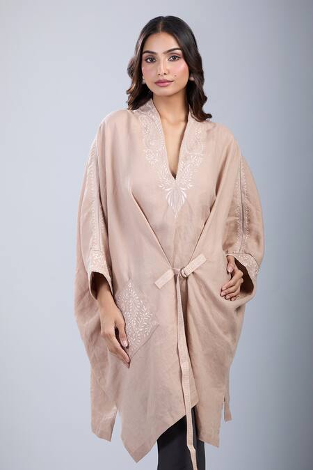 Tarun Tahiliani_Pink Embroidery Round Neck Asymmetric Tunic _at_Aza_Fashions