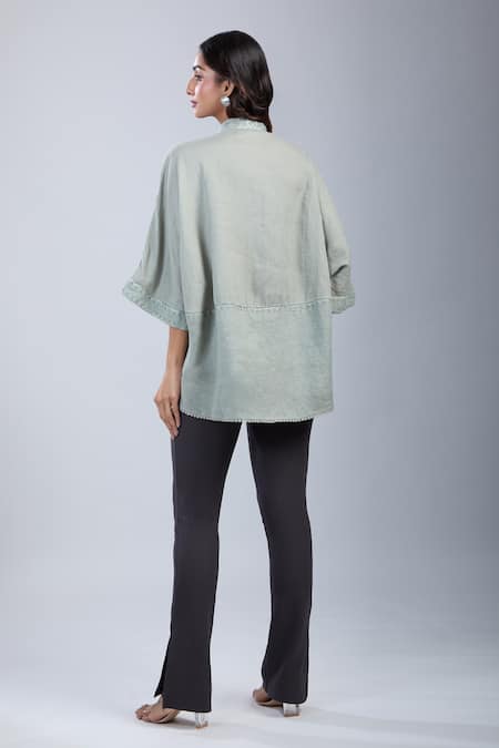 Tarun Tahiliani Green Kimono Style Shirt 