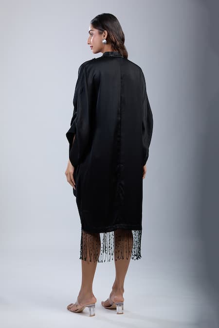 Tarun Tahiliani Black Kimono Sleeve Shirt Dress 