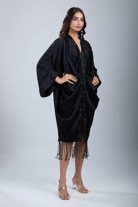 Buy Tarun Tahiliani Black V-neck Kimono Sleeve Shirt Dress Online at Aza Fashions Buy_Tarun Tahiliani_Black V-neck Kimono Sleeve Shirt Dress _Online_at_Aza_Fashions