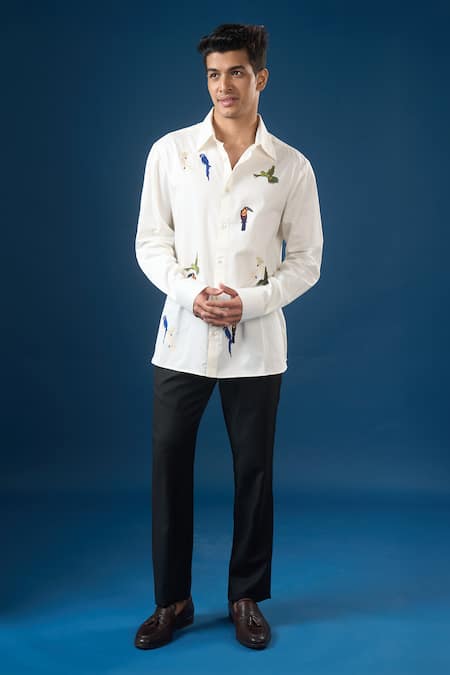 Rohit Bal Ivory Bird Embroidered Shirt 