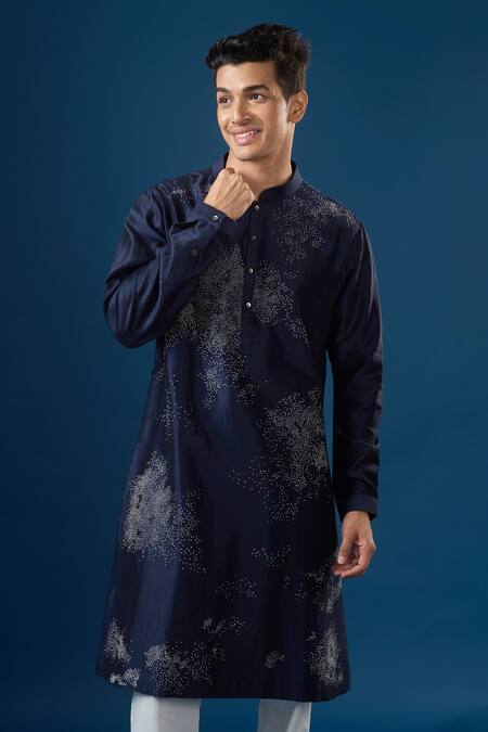 Countrymade_Blue Embroidery Scattered Pattern Kurta Set _Online_at_Aza_Fashions