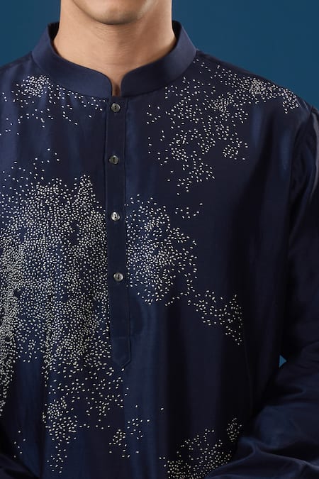Buy_Countrymade_Blue Embroidery Scattered Pattern Kurta Set _Online_at_Aza_Fashions