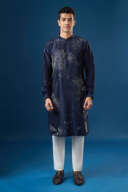 Shop_Countrymade_Blue Embroidery Scattered Pattern Kurta Set _Online_at_Aza_Fashions