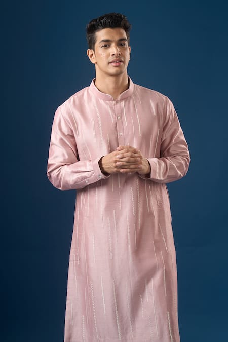 Buy_Countrymade_Pink Embroidery Vertical Line Kurta Set _Online_at_Aza_Fashions