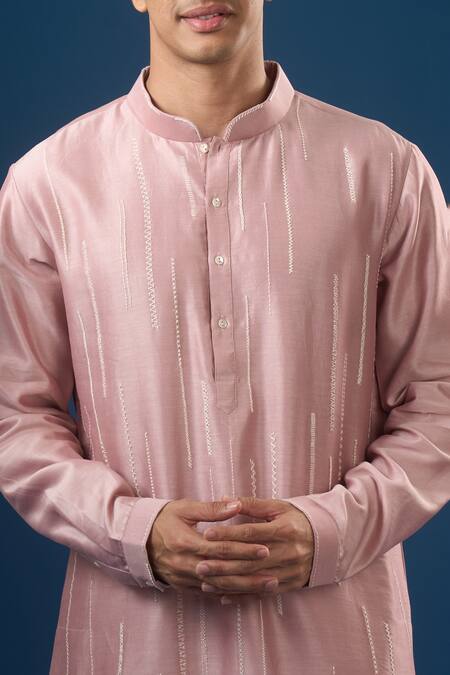 Shop_Countrymade_Pink Embroidery Vertical Line Kurta Set _Online_at_Aza_Fashions