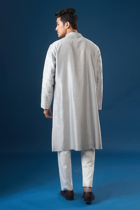 Countrymade Silver Horizontal Line Embroidered Kurta Set 