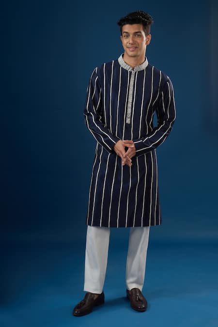 Countrymade Blue Embroidery Navy Linear Pattern Kurta Set Online at Aza Fashions Countrymade_Blue Embroidery Navy Linear Pattern Kurta Set _Online_at_Aza_Fashions