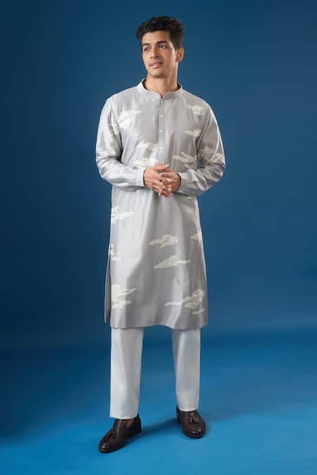 Countrymade Silver Embroidery Abstract Cloud Kurta Set 