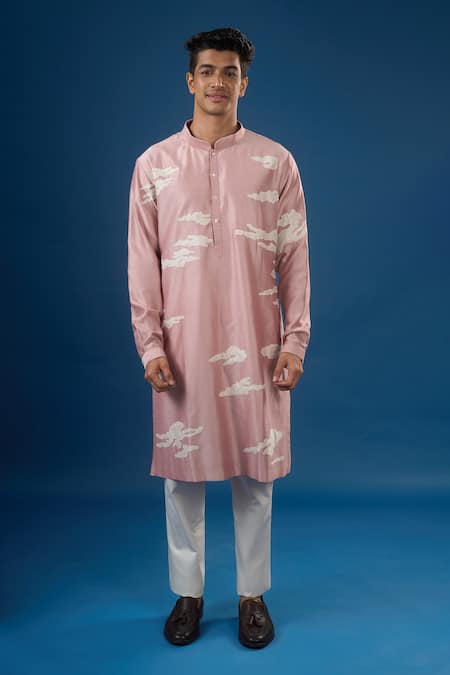 Shop Countrymade Pink Embroidery Old Rose Abstract Cloud Kurta Set Online at Aza Fashions Shop_Countrymade_Pink Embroidery Old Rose Abstract Cloud Kurta Set _Online_at_Aza_Fashions