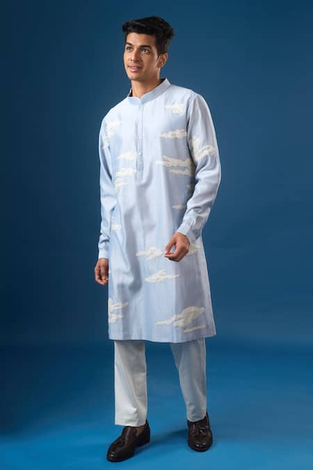 Buy_Countrymade_Blue Embroidery Abstract Cloud Kurta Set _Online_at_Aza_Fashions