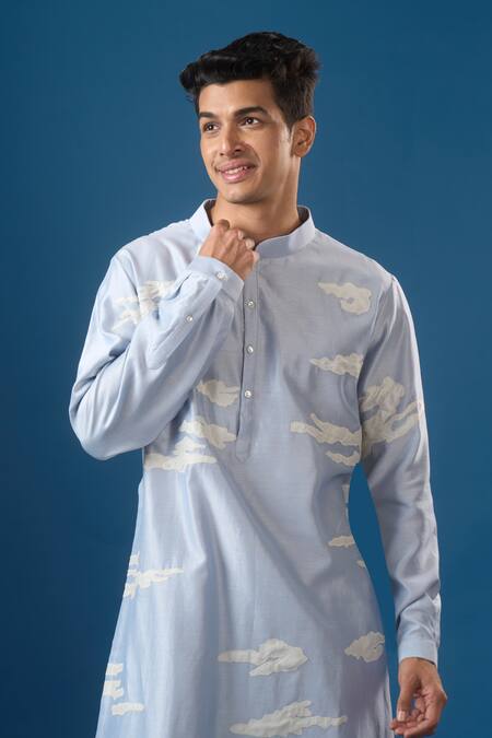 Shop_Countrymade_Blue Embroidery Abstract Cloud Kurta Set _Online_at_Aza_Fashions