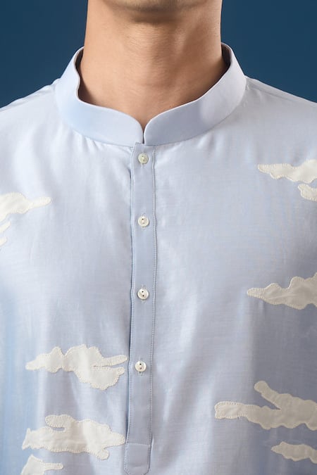 Countrymade_Blue Embroidery Abstract Cloud Kurta Set _at_Aza_Fashions