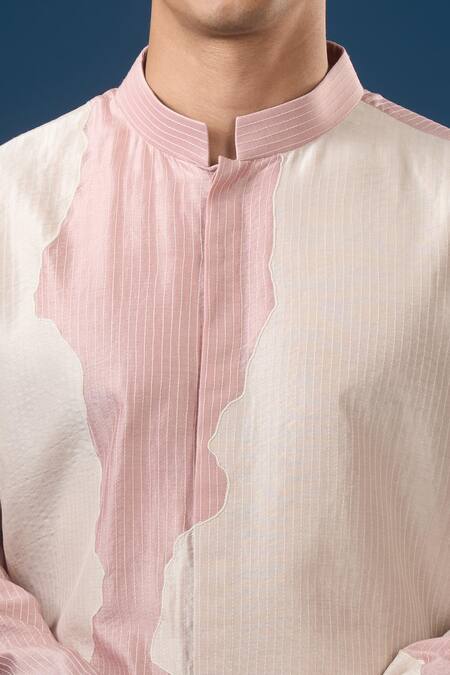 Countrymade_Pink Old Rose Line Pattern Kurta Set _Online_at_Aza_Fashions