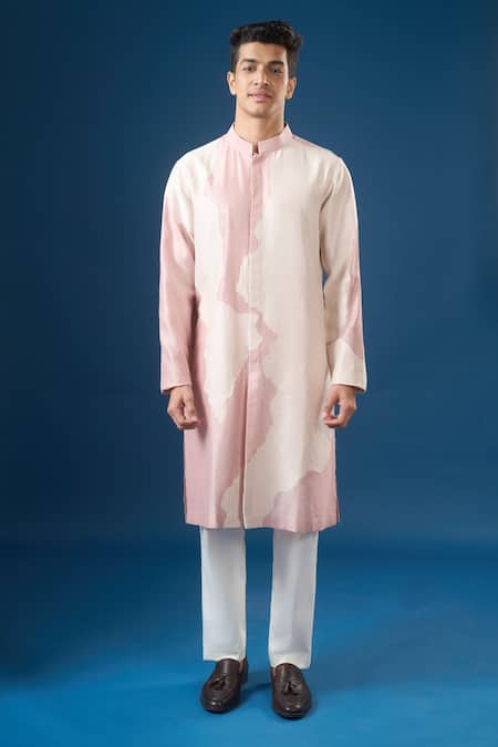 Buy_Countrymade_Pink Old Rose Line Pattern Kurta Set _Online_at_Aza_Fashions