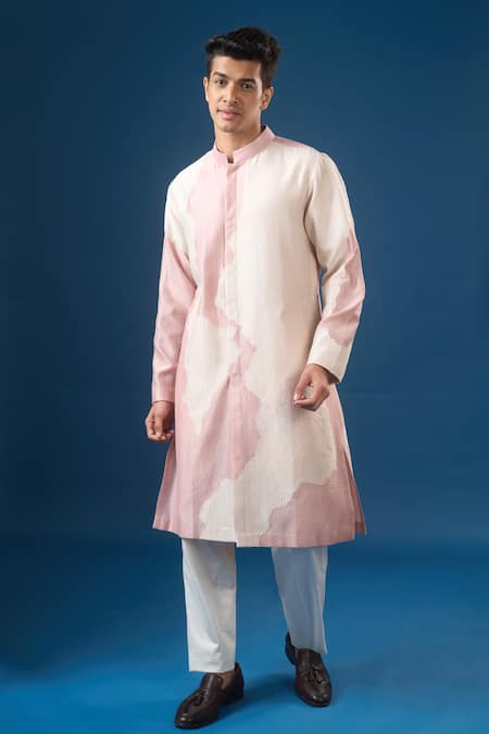 Shop_Countrymade_Pink Old Rose Line Pattern Kurta Set _Online_at_Aza_Fashions