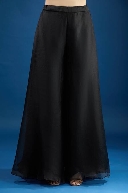 Prisho_Black Chiffon Embroidery Round Neck Designer Kurta Set _Online_at_Aza_Fashions