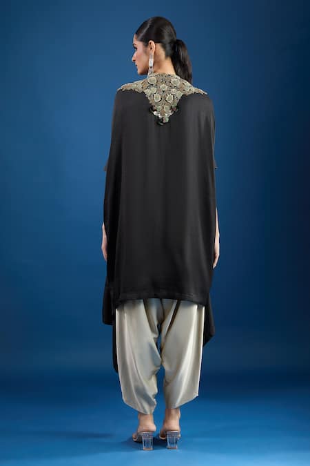 Prisho Black Designer Kaftan & Draped Pant Set 