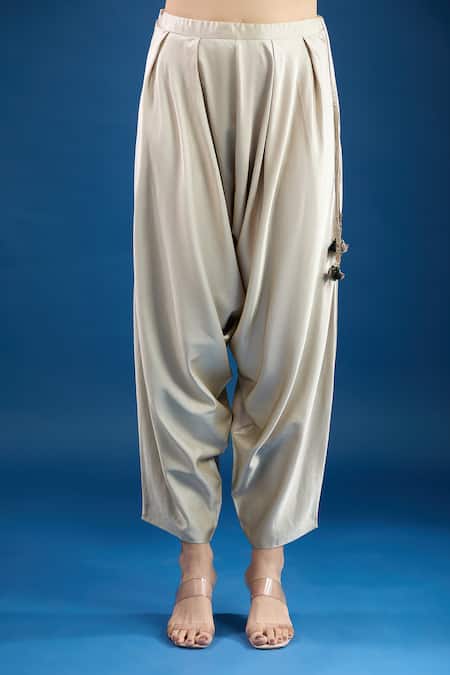 Prisho_Black Embroidery V-neck Designer Kaftan And Draped Pant Set _Online_at_Aza_Fashions