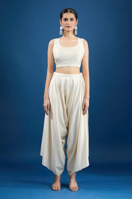 Buy_Prisho_Ivory Embroidery Round Neck Designer Kaftan Set _Online_at_Aza_Fashions