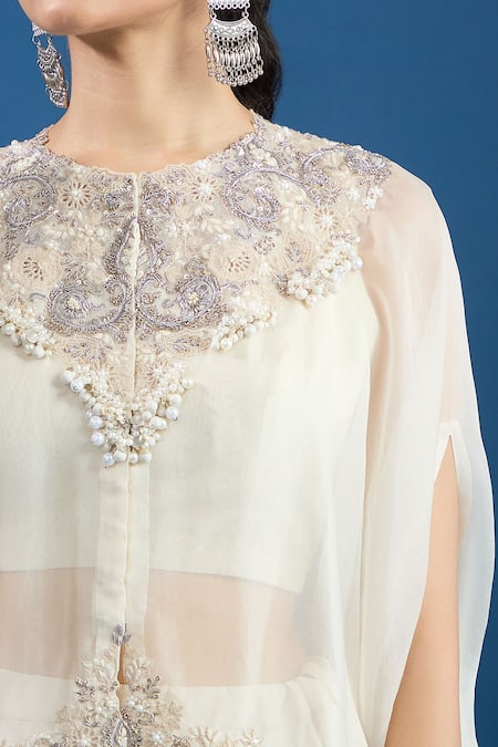 Shop_Prisho_Ivory Embroidery Round Neck Designer Kaftan Set _Online_at_Aza_Fashions