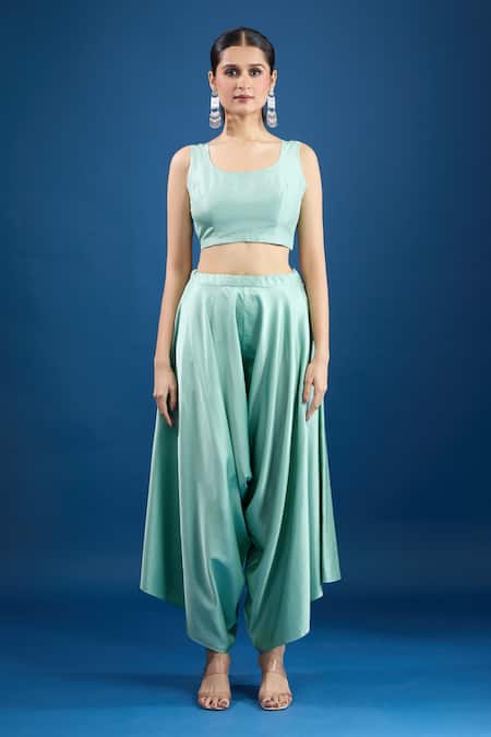 Prisho Aqua Chiffon Embroidery, Beads Round Neck Blue Designer Kaftan And Draped Pant Set Online at Aza Fashions Prisho_Aqua Chiffon Embroidery, Beads Round Neck Blue Designer Kaftan And Draped Pant Set _Online_at_Aza_Fashions