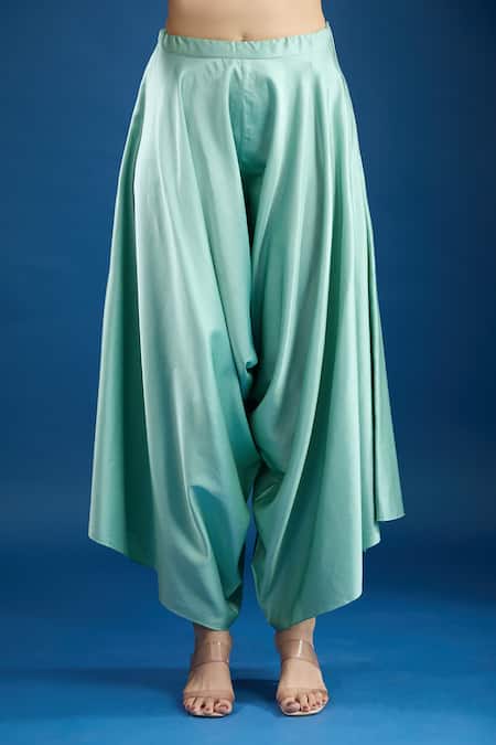 Shop Prisho Aqua Chiffon Embroidery, Beads Round Neck Blue Designer Kaftan And Draped Pant Set Online at Aza Fashions Shop_Prisho_Aqua Chiffon Embroidery, Beads Round Neck Blue Designer Kaftan And Draped Pant Set _Online_at_Aza_Fashions