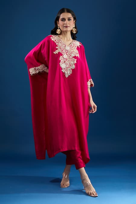 Prisho Fuchsia Pink Designer Kaftan & Pant Set 