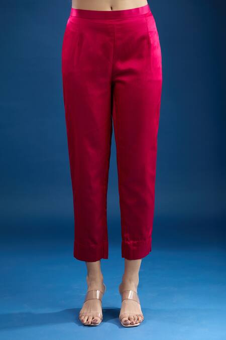 Shop_Prisho_Fuchsia Embroidery V-neck Pink Designer Kaftan And Pant Set _Online_at_Aza_Fashions