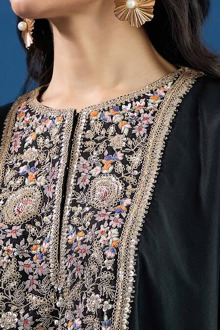Buy Prisho Black Embroidery Round Neck Designer Kaftan And Tulip Pant Set Online at Aza Fashions Buy_Prisho_Black Embroidery Round Neck Designer Kaftan And Tulip Pant Set _Online_at_Aza_Fashions