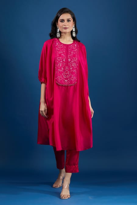 Prisho Fuchsia Pink Designer Kaftan & Pant Set 